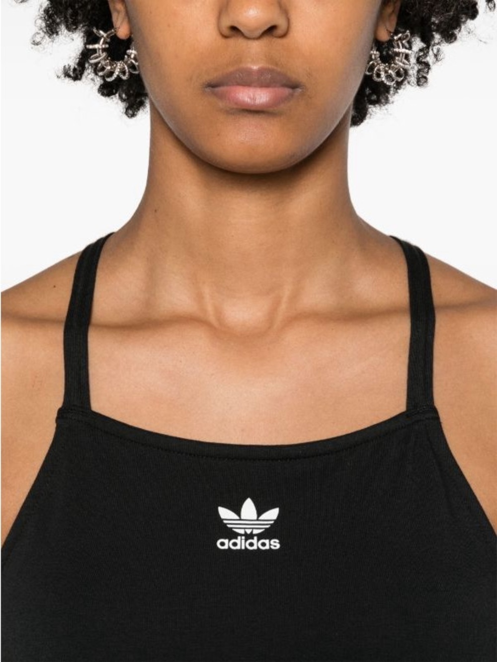 adidas Black Ribbed Bandeau Tank with White Trefoil